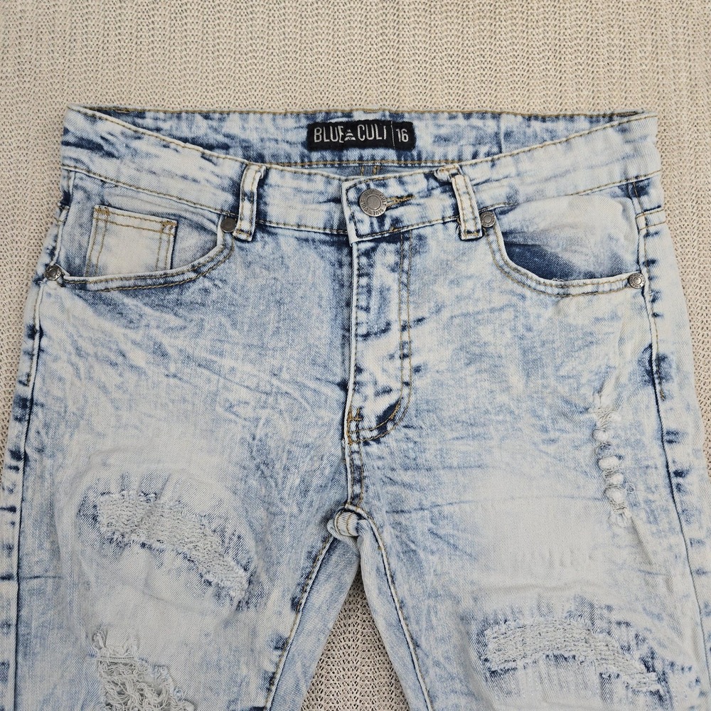 Blue Cult Jeans Boys 16 Light Blue Acid Wash Distressed Ripped Skinny Stretch - Picture 3 of 10